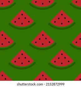 Simple seamless Watermelon pattern. Watermelon slices with seeds on dark green background. Made in vector.