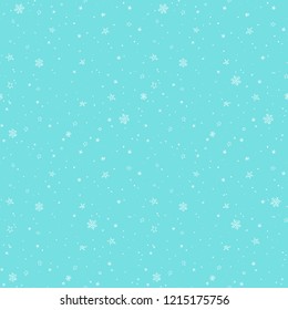 Simple seamless winter pattern with white snowflakes on blue background. Minimalist vector illustration