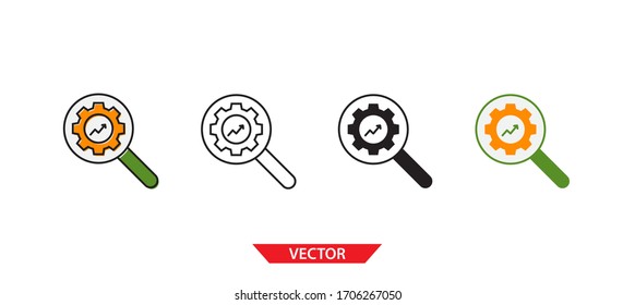 Simple search engine optimization icon on white background 4 types such as outline, black, color, outline and color. Vector illustration.