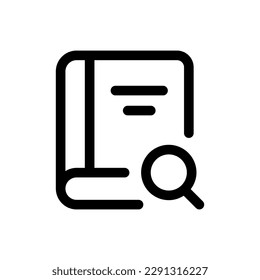 Simple Search icon combined with a book icon on it. The icon can be used for websites, print templates, presentation templates, illustrations, etc
