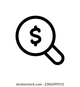 Simple Search icon combined with dollar currency on it. The icon can be used for websites, print templates, presentation templates, illustrations, etc