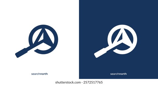 Simple Search North Logo. Magnifying Glass and North Graphic Icon. Northstar Logo Design Template.