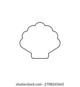 Diseño plano simple del Vector del icono del contorno de la concha en el fondo blanco.