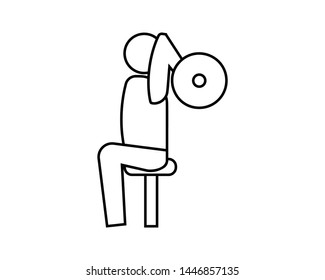 Simple seated triceps extension icon in line style isolated on white background. symbol of exercise forms triceps muscles in the fitness center.- vector EPS 10