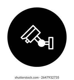 Ícone de câmera de segurança simples em um fundo de círculo preto transmitindo vigilância e proteção, perfeito para uso em conteúdo relacionado à segurança