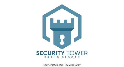 SIMPLE SECURITY HEXAGON TOWER LOGO WITH MODERN STYLE PREMIUM VECTOR