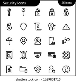 Simple Security Icon Set With Line Style Contain Such Icon as Lock, Padlock, Key, Webcam, CCTV, Safety, Shield, Protection, Police and more. 48 x 48 Pixel Perfect