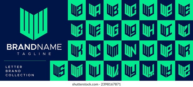 Simple security shield initial letter W WW logo design set