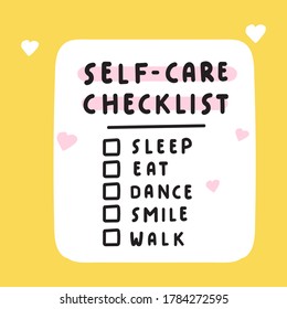 Simple self-care checklist. Illustration on yellow background.