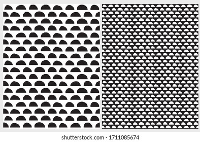 Simple Semi Circles Vector Pattern. Black Freehand Halves of Dots Isolated on a White Background. Abstract Geometric Print for Fabric, Textile, Wrapping Paper. Funny Repeatable Design.