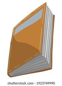 Simple semiopen book. Sign of library, reading. Hand drawn vector illustration. Cartoon style clipart isolated on white background. Colored single element for design, print, sticker, card, logo, decor