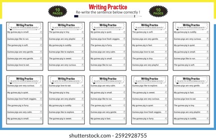 Simple sentence tracing worksheets for children