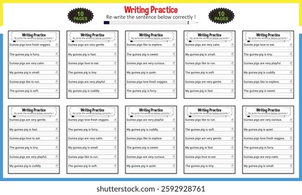 Simple sentence tracing worksheets for children
