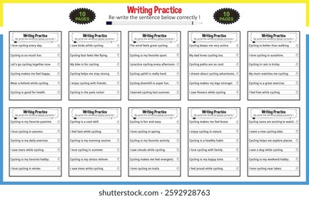 Simple sentence tracing worksheets for children