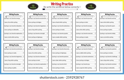 Simple sentence tracing worksheets for children