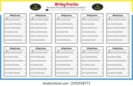 Simple sentence tracing worksheets for children