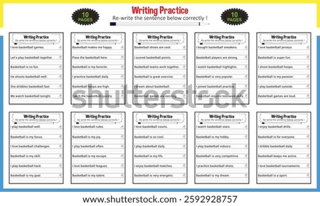 Simple sentence tracing worksheets for children