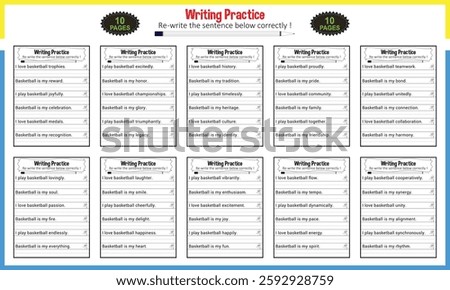 Simple sentence tracing worksheets for children
