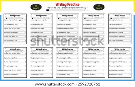 Simple sentence tracing worksheets for children