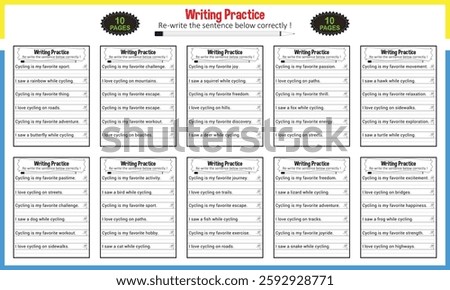 Simple sentence tracing worksheets for children