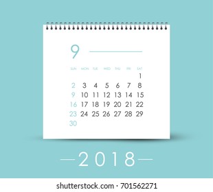 Simple September 2018 calendar. Week starts from Sunday.