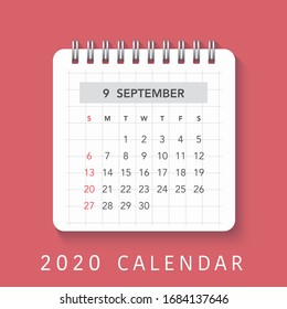Calendario simple de septiembre de 2020. La semana empieza el domingo.
