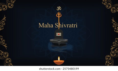 A simple and serene Maha Shivratri greeting featuring a Shivling, trident, and diya lamp, with "Maha Shivratri" text, symbolizing devotion and spirituality