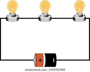 Simple Series Circuit With Battery And Three Light Bulbs Educational Electricity Illustration
