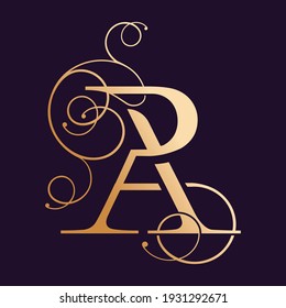 Sencilla letra de serif AR monograma en estilo clásico moderno con decoración giratoria, por lo que se ve hermosa, madura y lujosa. Este logotipo es adecuado para marca personal, monogramas de boda, etc.