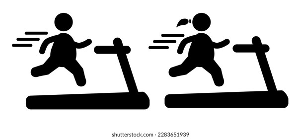 simple set 2, obesity run stickman at treadmill, man and woman
