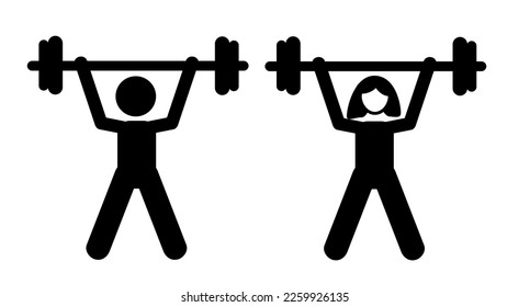 simple set 2 stickman man woman, barbell exercise
