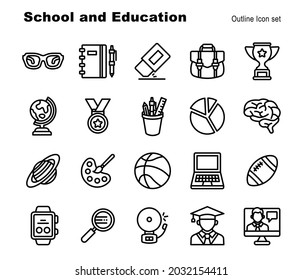 simple Set of 20 School and Education element vector outline icons digital, home, concept, learning, class, studying, laptop etc