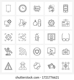 Simple Set of 25 Line Icons such as gdpr site; home; hour; home; computer Vector Illustration
