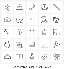 Simple Set of 25 Line Icons such as scalpel knife; lancet; web; knife; money Vector Illustration