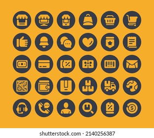 Conjunto simple de 30 iconos Ecommerce en estilo glifo circular