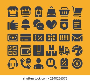 Simple set of 30 Ecommerce icons in rounded glyph style