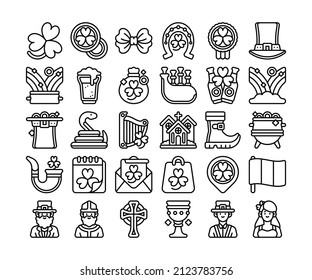 Einfache Zusammenstellung des 30. St. Patrick's Day Icons im detaillierten Rahmenstil
