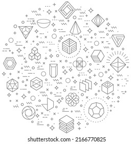 Simple Set of  3D Shapes and geometric Related Vector Line Illustration. Contains such Icons as octagon, Triangle, circle, hexagon, abstract, cube and Other Elements. 