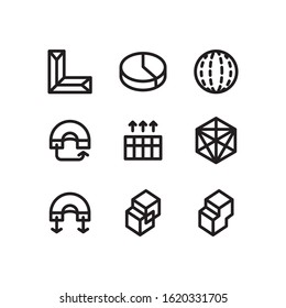 Simple Set of 3d Shapes Related Vector Line Icons
