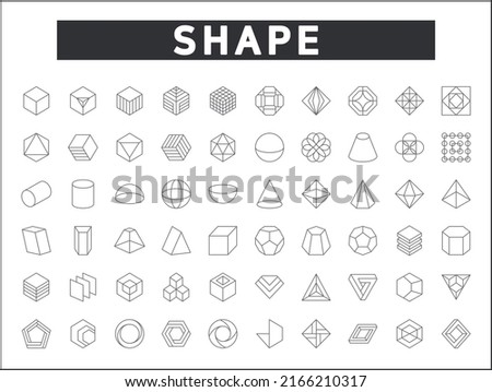 Simple Set of 3D Shapes Related Vector Line Icons. Contains such Icons as geometric, octagon, Triangle, circle, hexagon, abstract, cube, linear symbols and more.