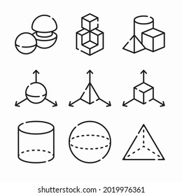 Simple Set 3D Shapes Vector line Icons