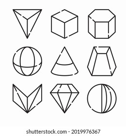 Simple Set 3D Shapes Vector line Icons