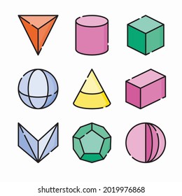 Simple Set 3D Shapes Vector Color Icons