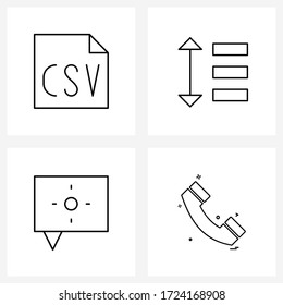 Conjunto simple de 4 iconos de línea, como código; chat; archivos; arriba; ilustración de vectores de destino