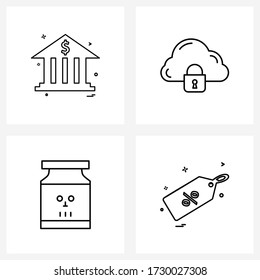 Simple Set of 4 Line Icons such as money; scary; dollar; security; sale Vector Illustration