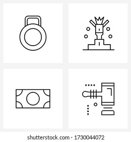 Simple Set of 4 Line Icons such as weight; currency; game; goal; payment Vector Illustration