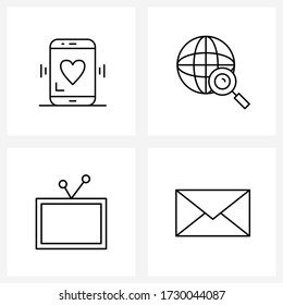 Simple Set of 4 Line Icons such as communications; video; phone; map; email Vector Illustration