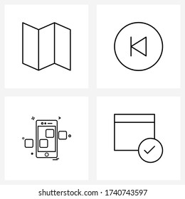 Simple Set of 4 Line Icons such as chart; previous; paper; back; mobile phone Vector Illustration