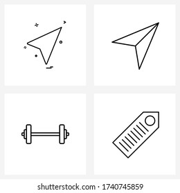 Conjunto simple de 4 iconos de línea, como el plano; juego; plano de papel; deporte; Ilustración de vectores de venta