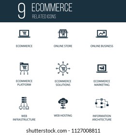 Simple Set of 9 eCommerce Related Icons. Contains such Icons as online business, eCommerce, online store and more. concept symbol creative design. Can be used for web UI/UX